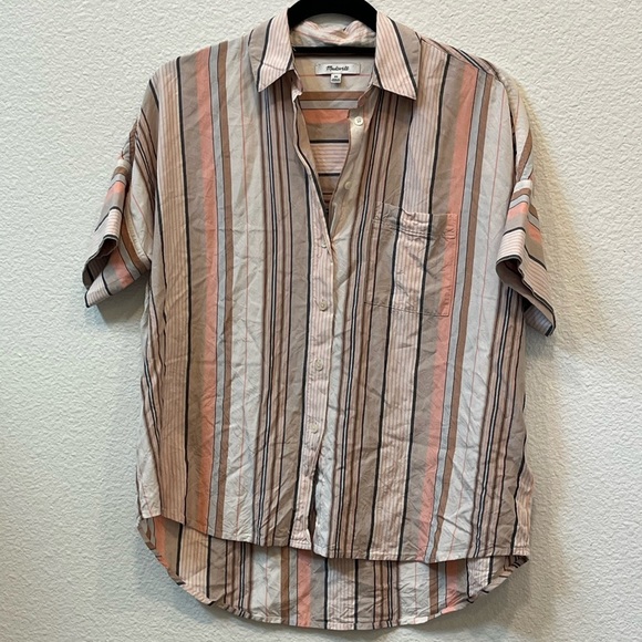 Madewell Pink Tan Boxy Button Down Shirt - Picture 1 of 4